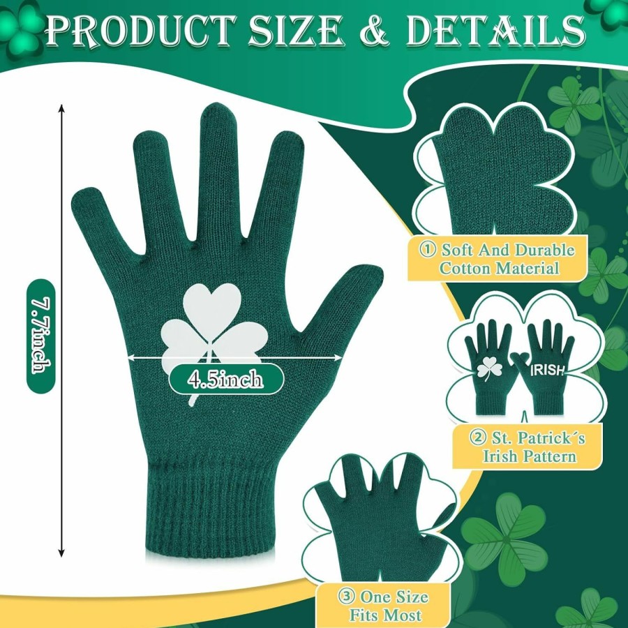 Suhine 6 Pairs St Patrick'S Day Running Gloves Bulk Irish Green Gloves Cotton Warm Gloves For Men Women St Patricks Day Accessories Clearance