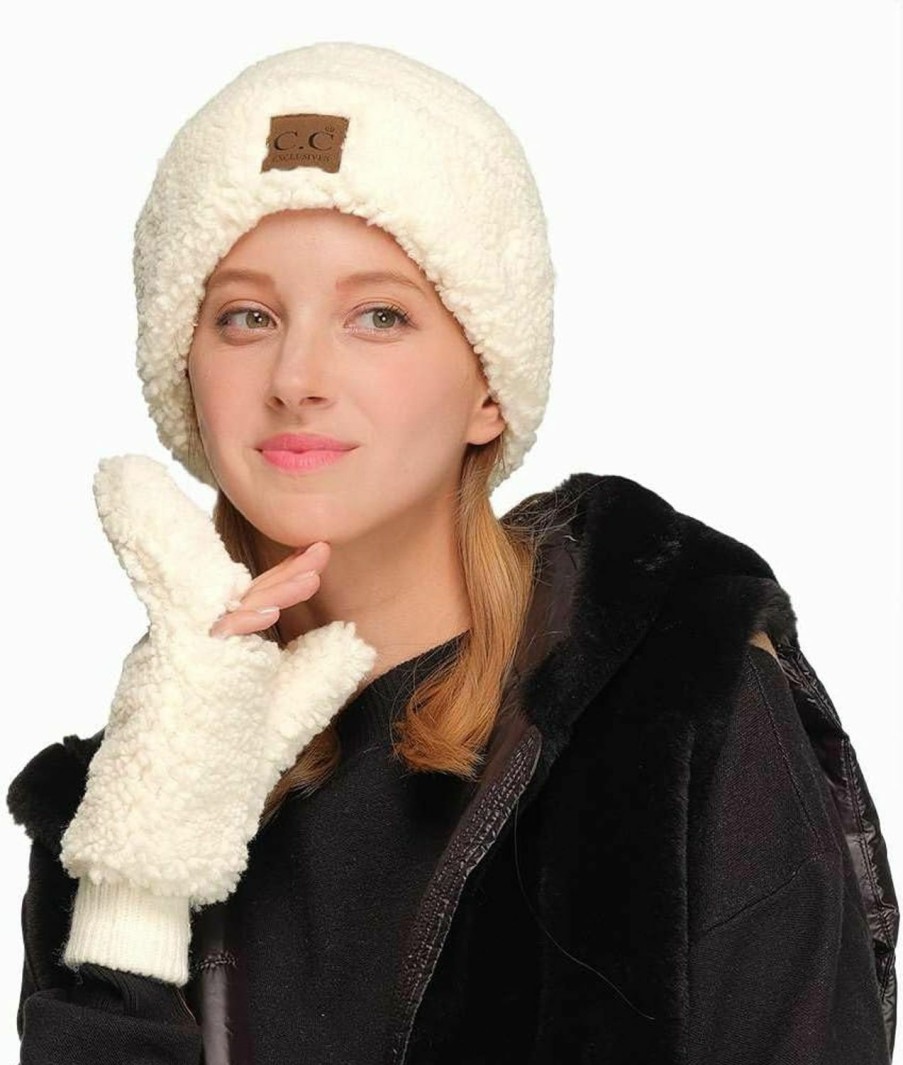 C.C C.C Women Fuzzy Lined Sherpa Cuff Warm Winter Beanie And Mitten Set Wholesale