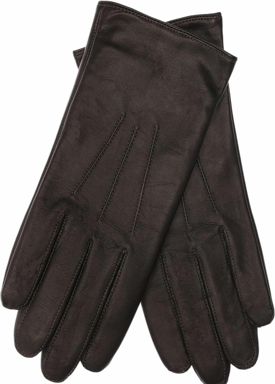 EEM Eem Women'S Leather Gloves, Soft Italian Leather, Soft Fleece Lining, Touch Function, Three Darts New