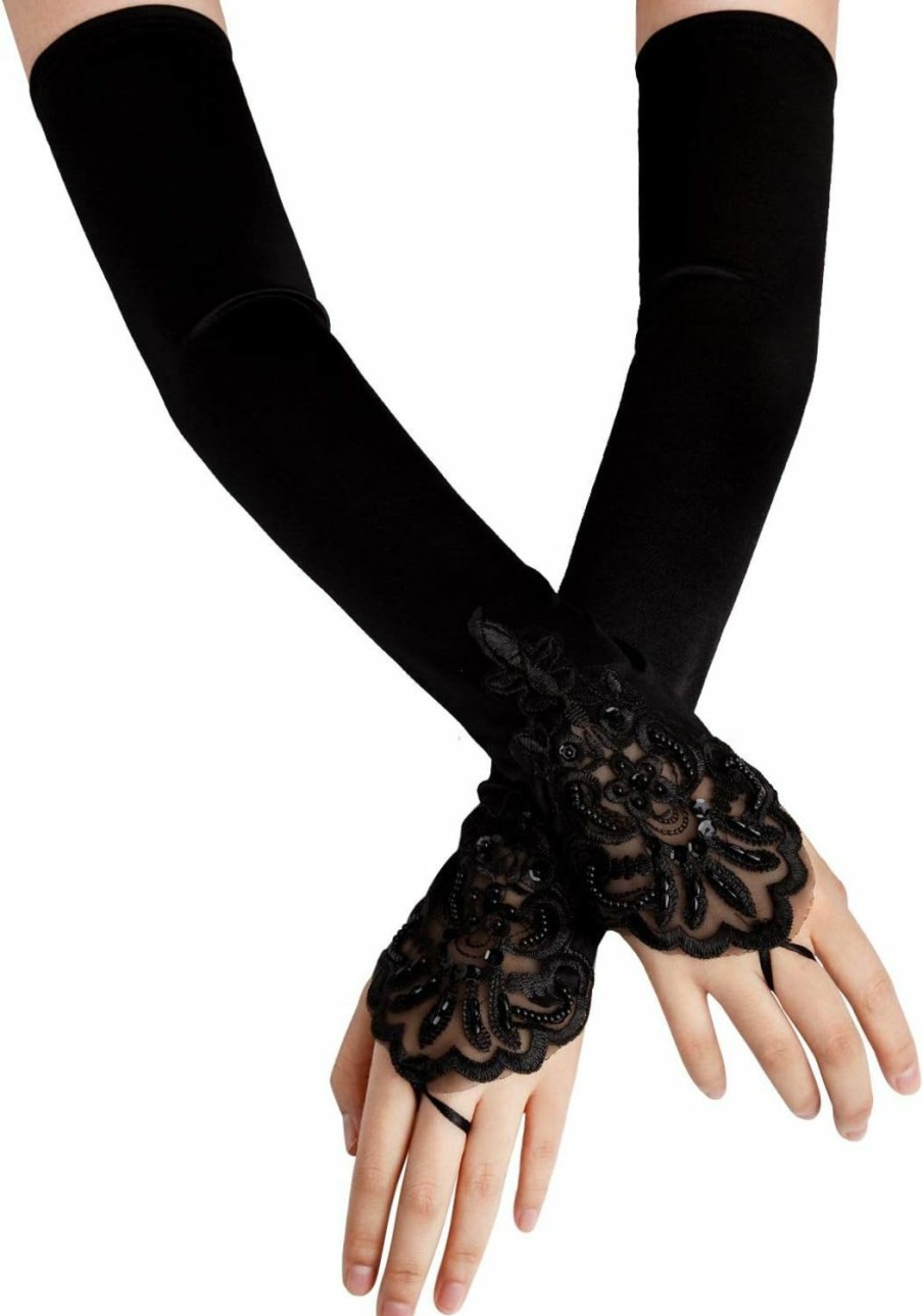 SAVITA Savita Fingerless Long Gloves Pierced Elbow Length Satin Gloves 19 Inches Stretchy Opera Evening Party 1920S Gloves For Women Wholesale