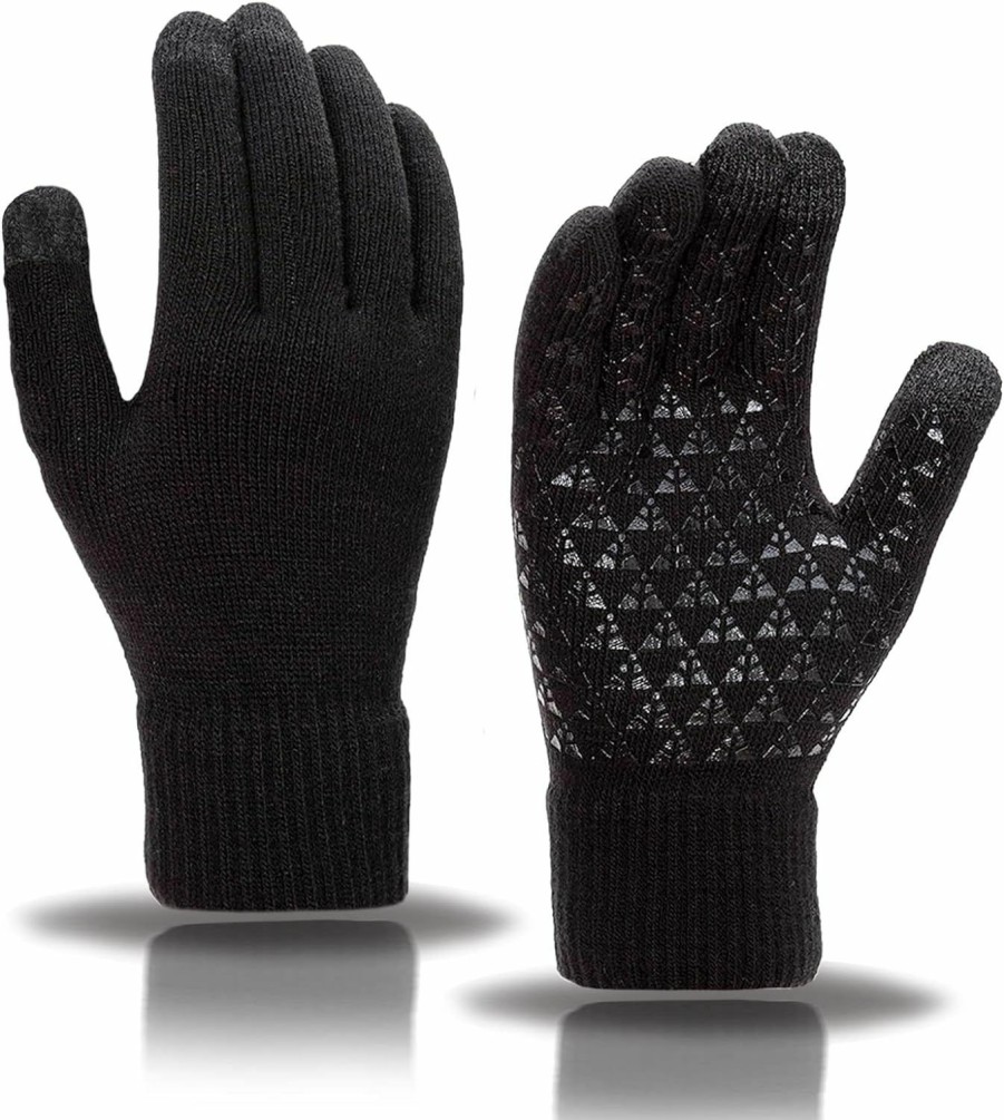 Saniripple Winter Gloves For Women & Men Warm Knit Gloves With 3-Finger Touch Screen Anti-Slip Silicone Gel For Driving Skiing Bicycling Best