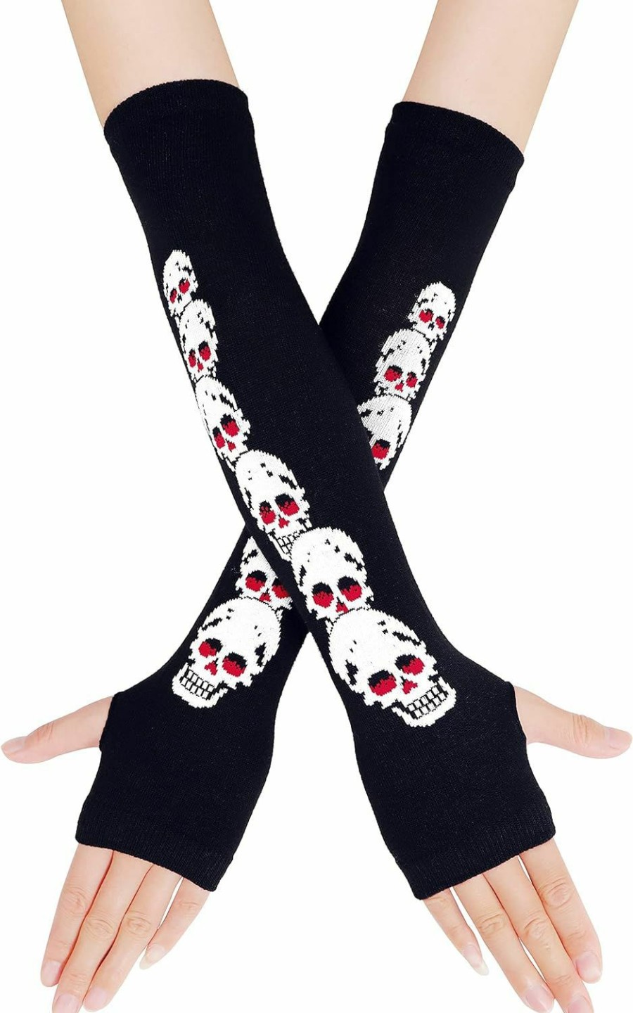 Bienvenu Bienvenu Knitted Long Fingerless Skeleton Gloves, Uni Halloween Punk Arm Warmer Sleeve Clearance