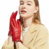 NOVBJECT Leather Gloves For Women Winter Full Touch Screen Genuine Leather Warm Cashmere Knitted Lining Online