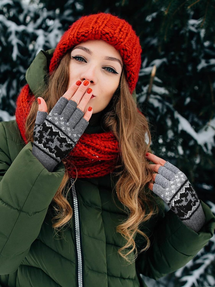 Sintege 4 Pairs Fingerless Gloves Uni Half Finger Gloves Striped Knit Stretchy Winter Gloves For Women Men Cold Weather Online