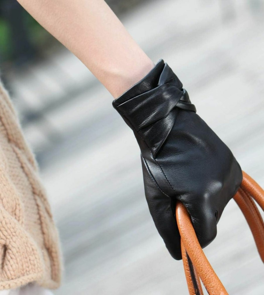 WARMEN Traditional Womens Winter Texting Touchscreen Driving Lambskin Leather Gloves Wool Blend Lining Best