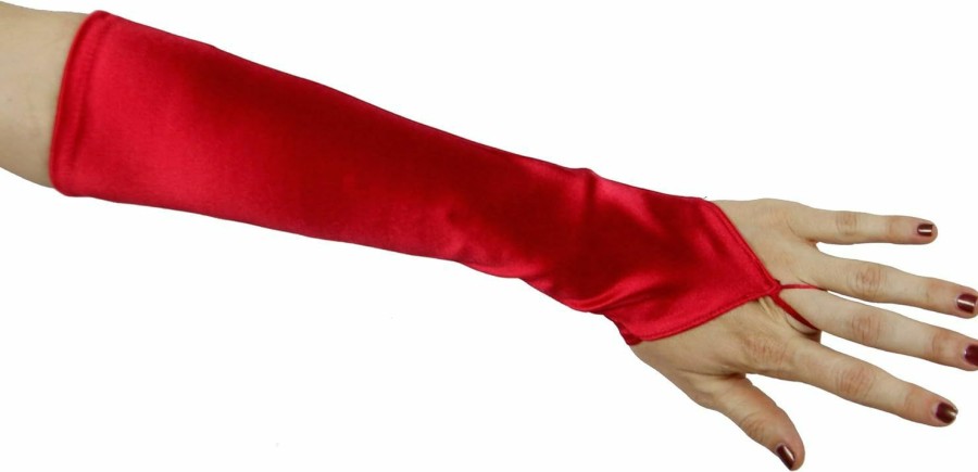 Greatlookz Cinderella Satin Fingerless Elbow Length Gloves, Red New