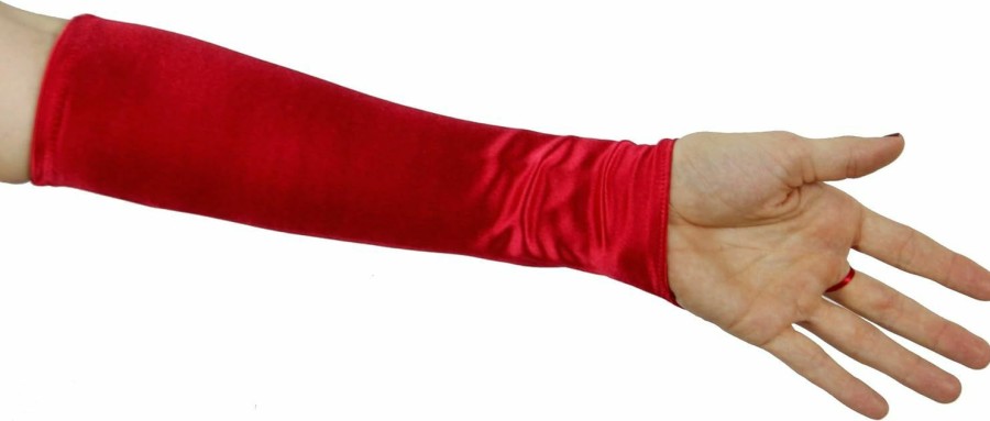 Greatlookz Cinderella Satin Fingerless Elbow Length Gloves, Red New