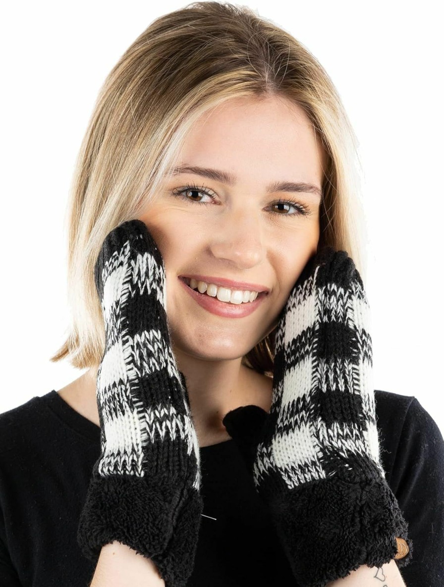 Funky Junque Funky Junque Exclusives Mittens Womens Warm Lined Multi Solid Buffalo Check Soft Knit Gloves New