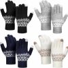 SATINIOR 4 Pairs Winter Knit Touchscreen Gloves With Full Hand 10 Finger Touch Accuracy Windproof Anti Slip Mittens Warm Fleece Knit Lined Gloves Elastic Winter Texting Gloves For Women Men Best