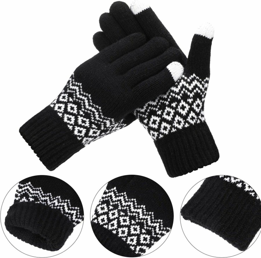 SATINIOR 4 Pairs Winter Knit Touchscreen Gloves With Full Hand 10 Finger Touch Accuracy Windproof Anti Slip Mittens Warm Fleece Knit Lined Gloves Elastic Winter Texting Gloves For Women Men Best