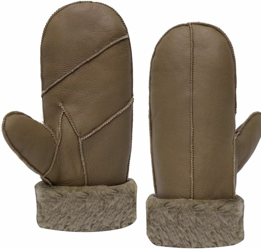 MGGMOKAY Mggmokay Women Winter Mittens Shearling Sheepskin Warm Mittens Gloves Fur Lined Leather Mittens Best