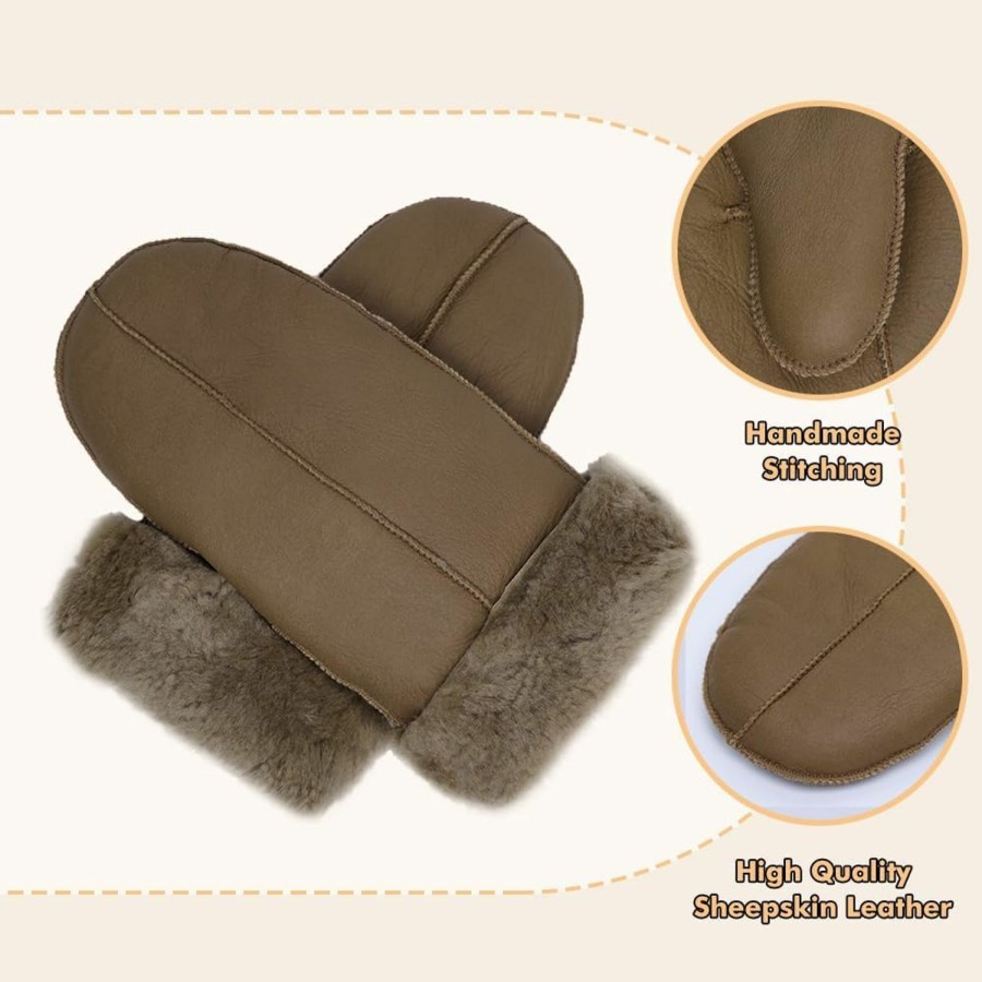 MGGMOKAY Mggmokay Women Winter Mittens Shearling Sheepskin Warm Mittens Gloves Fur Lined Leather Mittens Best