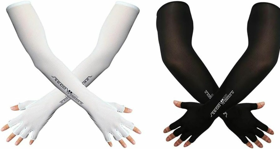 Amazon Uv Protection Gloved Arm Sleeves For Men & Women Cycling Ice Arm Sleeve Fingerless Sun Compression Long Arm Cover Wholesale