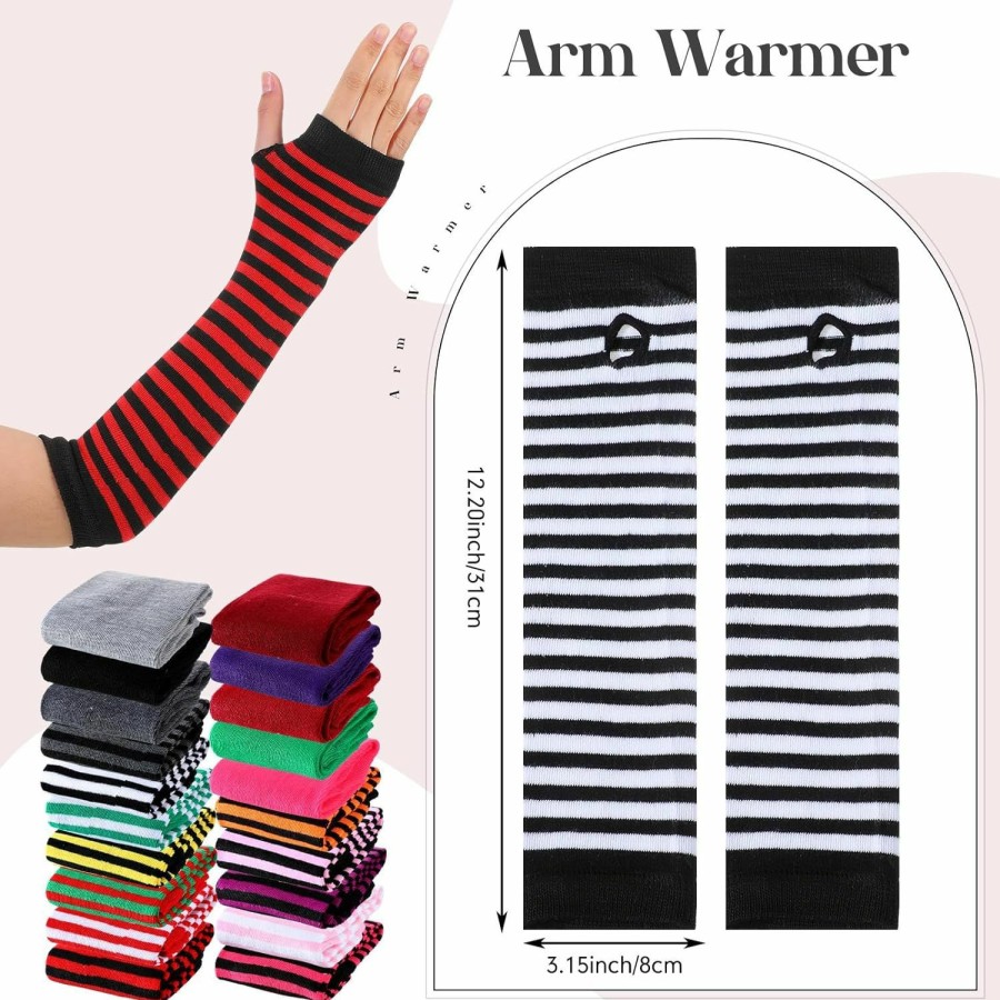 Syhood Syhood 20 Pairs Striped Arm Warmers Long Fingerless Winter Gloves Knitted Elbow Length Women Gloves Warm Goth Gloves With Thumb Hole For Costume Accessories Best