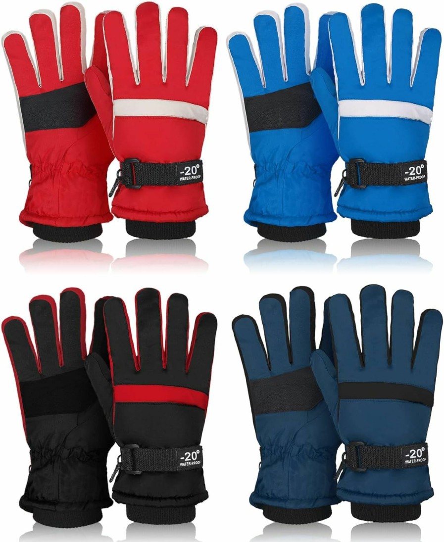 Eurzom Eurzom 4 Pairs Kids Winter Ski Snow Gloves Waterproof And Windproof Adjustable Gloves For Kids, 4 Colors Hot