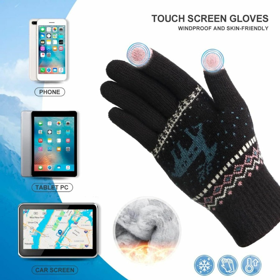 HOTER Hoter Winter Touch Screen Gloves Snow Flower Printing Keep Warm For Women And Men New