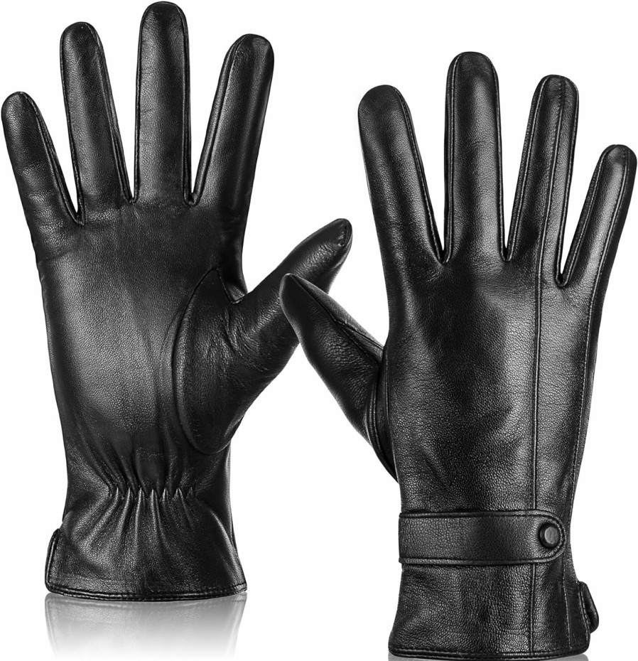 Scopck Genuine Sheepskin Leather Gloves For Women, Winter Wool Fleece Lined Warm Touchscreen Texting Thick Thermal Driving Gloves Clearance