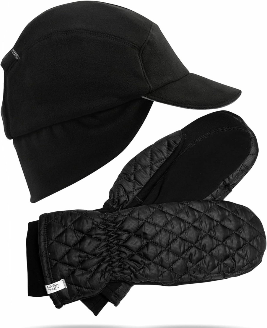 TrailHeads Trailheads Fleece Ponytail Cap And Quilted Mittens Womens Running Set - Black Hot