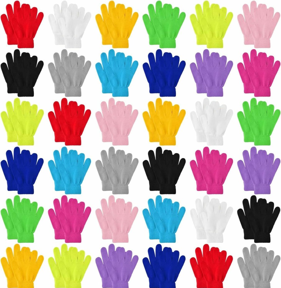 Mototo 36 Pairs Kid'S Winter Warm Magic Gloves Bulk Colorful Children Stretchy Full Finger Knitted Gloves Boys Girls Mittens Gloves Wholesale