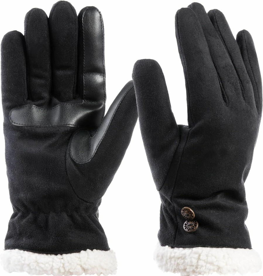 isotoner Isotoner Womens Womena'S Recycled Microsuede Water Repellent Cold Weather With Sherpasoft Lining Gloves, Black, Large X-Large Us Clearance