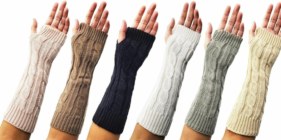 Winterlace Arm Warmers Fingerless Gloves, 6 Pairs For Women, Premium Open Finger Cable Knit Warm Winter Sleeve Best