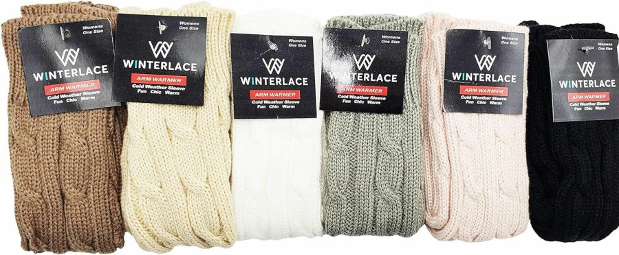 Winterlace Arm Warmers Fingerless Gloves, 6 Pairs For Women, Premium Open Finger Cable Knit Warm Winter Sleeve Best