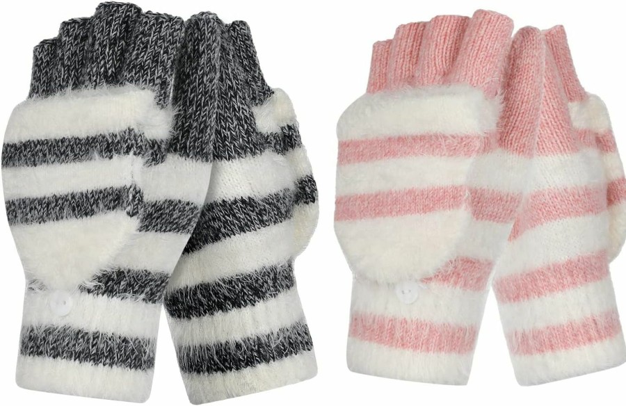 Achiou Achiou Winter Fingerless Gloves For Women, Warm Convertible Clamshell Mitten Gloves, Knitted Half Finger Flip Top Gloves Girl Clearance