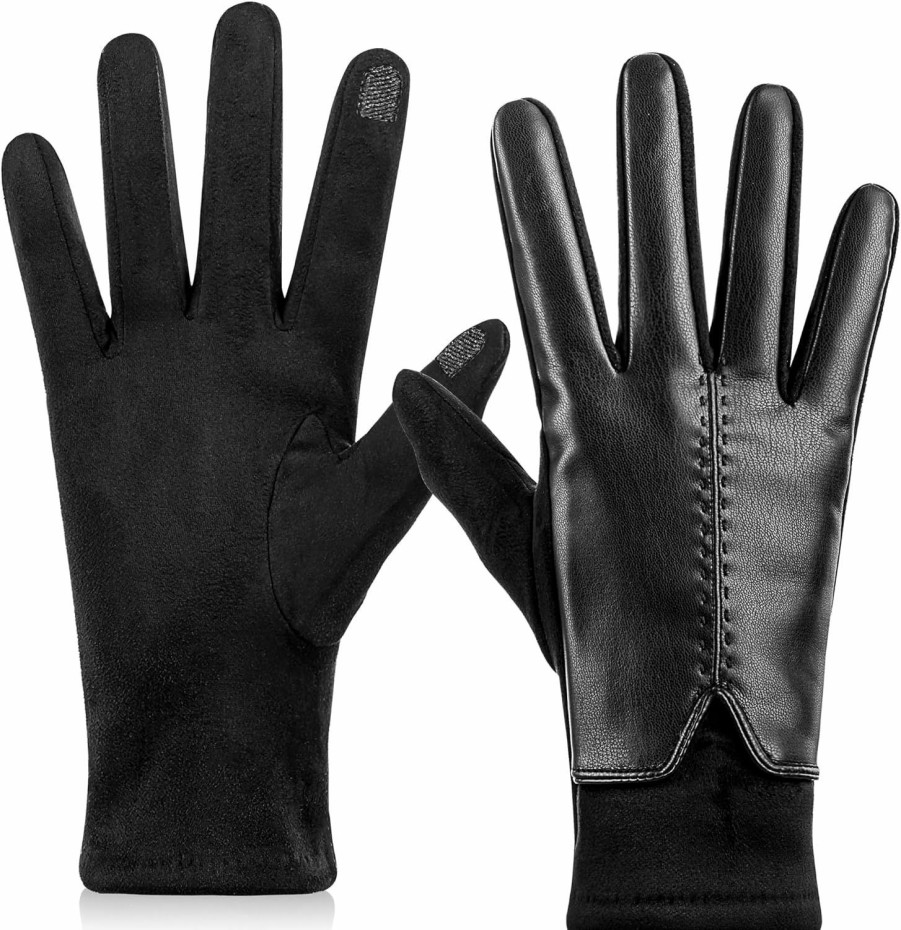 Betrysota Womens Leather Gloves Winter Touchscreen Texting Phone Windproof Fleece Lined Dress Driving Motorcycle Warm Gloves New