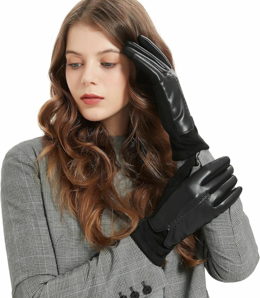 Betrysota Womens Leather Gloves Winter Touchscreen Texting Phone Windproof Fleece Lined Dress Driving Motorcycle Warm Gloves New