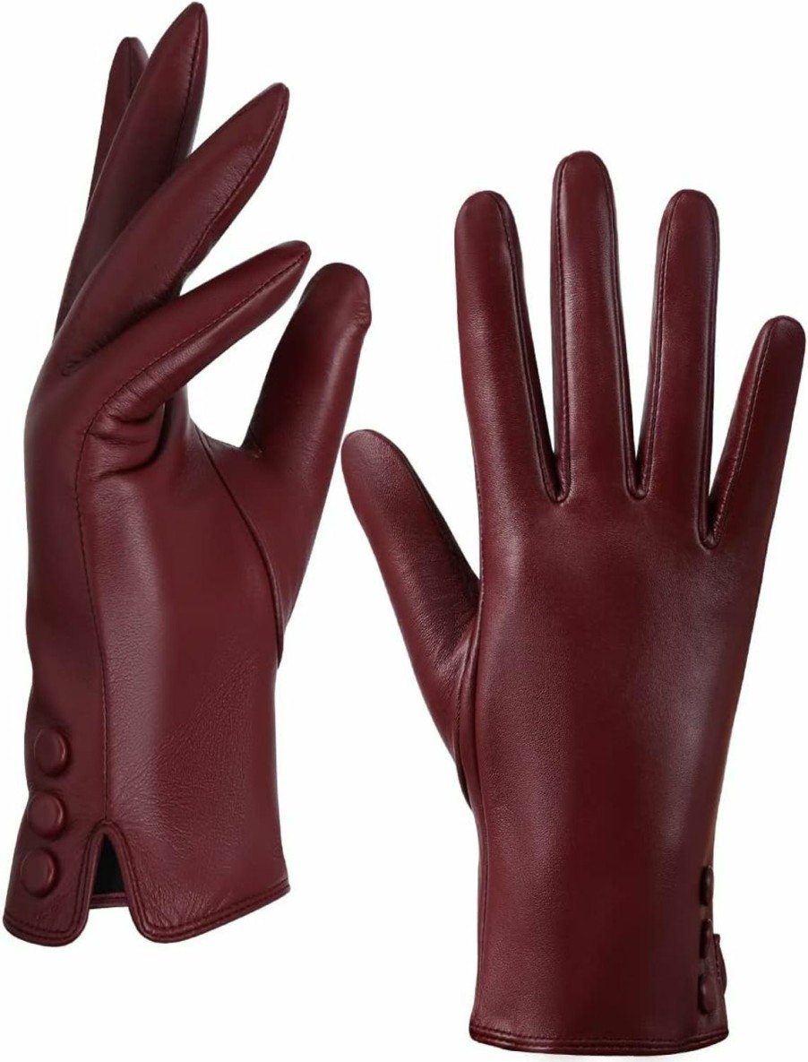 GSG Gsg Women Leather Gloves Genuine Sheepskin Leather Touchscreen Motorcycle Driving Lady Dress Gloves Fleece Lined Clearance