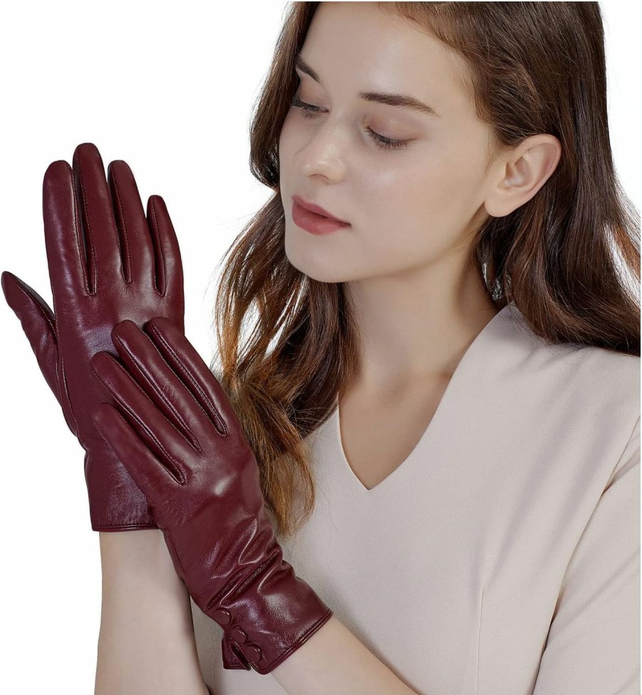 GSG Gsg Women Leather Gloves Genuine Sheepskin Leather Touchscreen Motorcycle Driving Lady Dress Gloves Fleece Lined Clearance