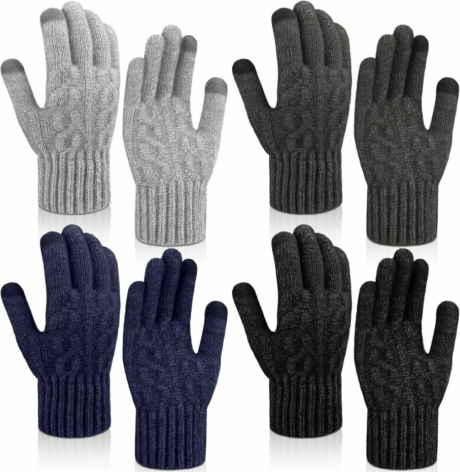 Bencailor Bencailor 4 Pairs Women'S Winter Touchscreen Gloves Warm Full Fingers Fleece Lined Knit Gloves Anti Slip Elastic Cuff Winter Texting Gloves For Women Men Clearance