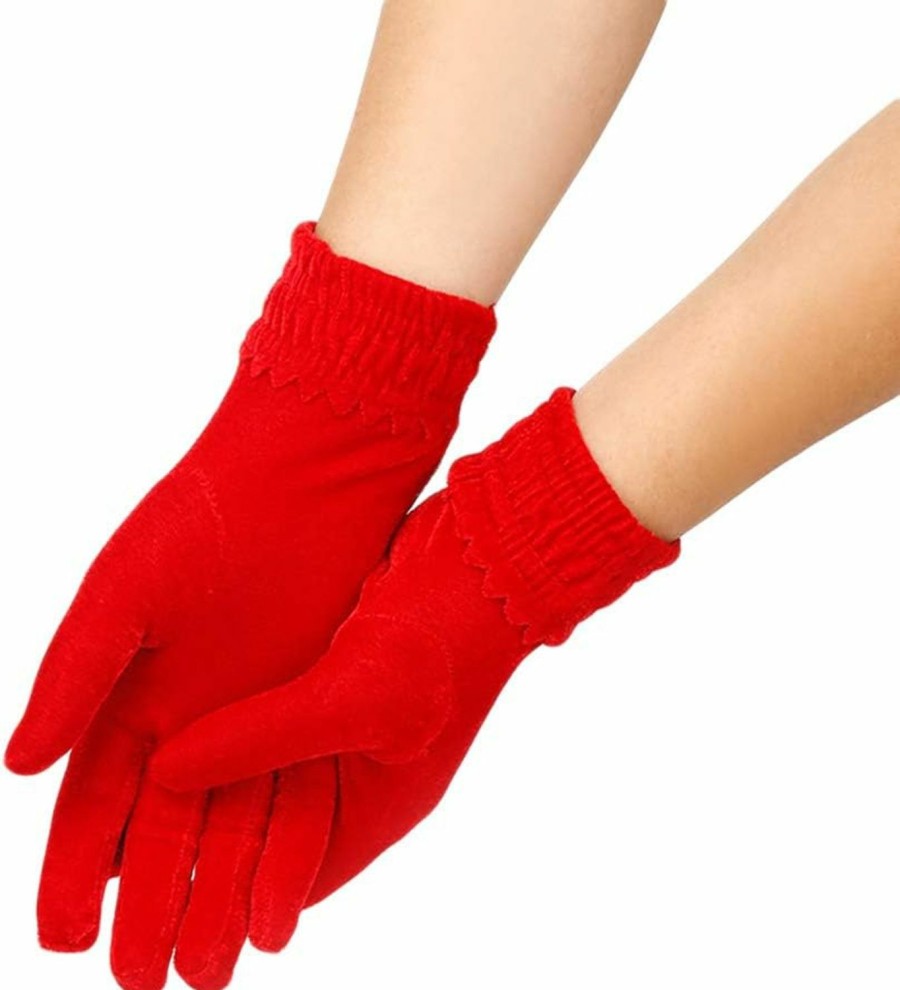 DINPREY Dinprey Winter Touchscreen Gloves For Women, Warm Thick Fleece Windproof Mittens Short Satin Gloves Opera Gloves Wrist Length Clearance