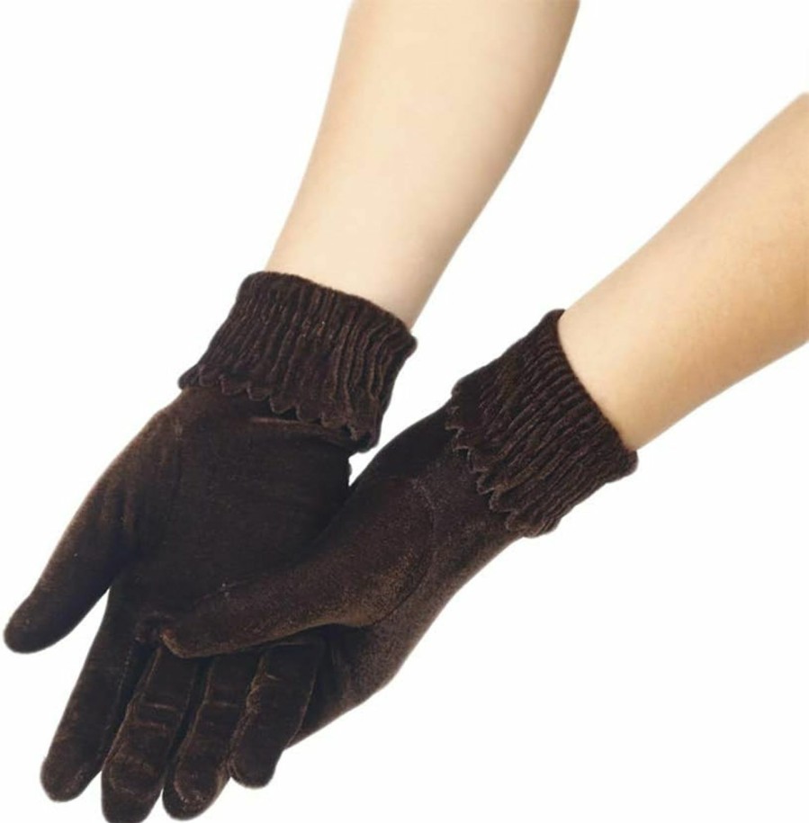 DINPREY Dinprey Winter Touchscreen Gloves For Women, Warm Thick Fleece Windproof Mittens Short Satin Gloves Opera Gloves Wrist Length Clearance