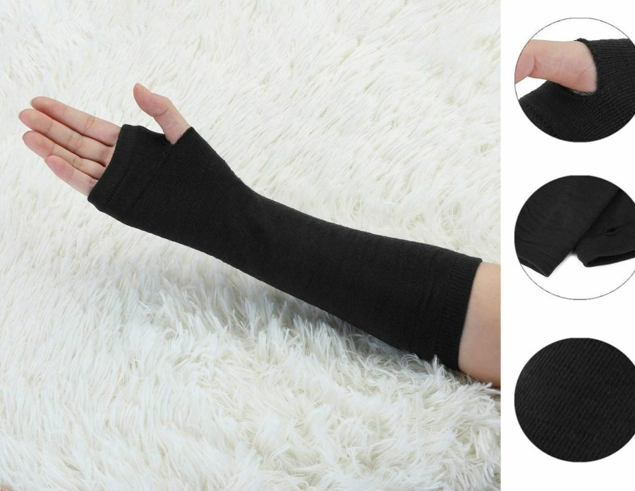 Allegra K Allegra K Black Long Fingerless Typing Writing Gloves Winter Arm Warmer For Women Men Hot