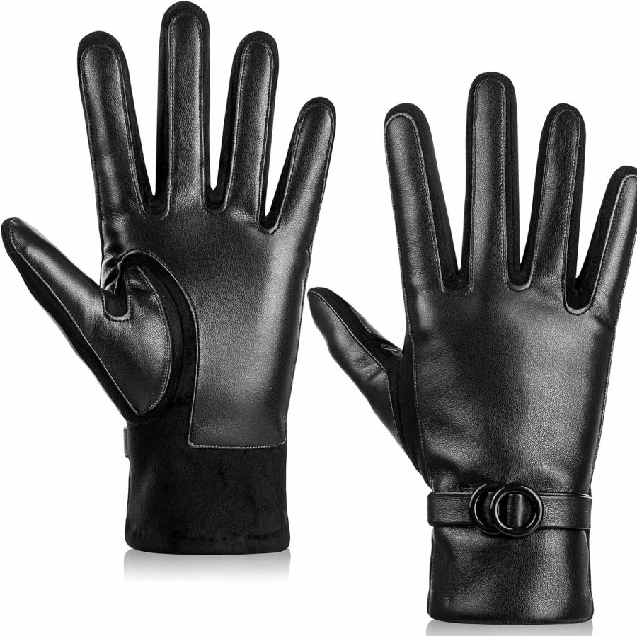 Betrysota Womens Leather Gloves Winter Touchscreen Texting Windproof Fleece Lined Driving Motorcycle Warm Gloves For Women Best