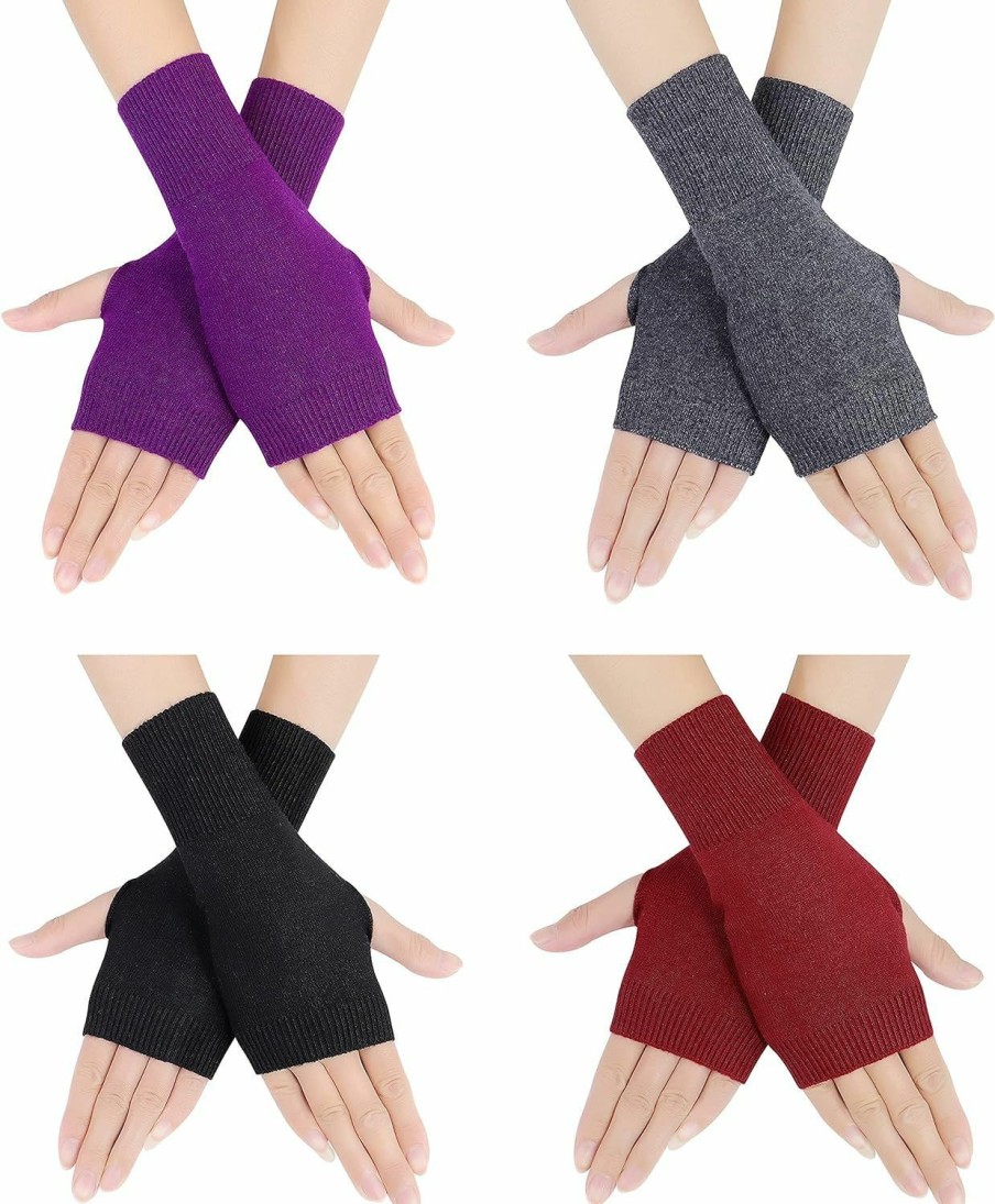 Bellady Bellady 4 Pairs Winter Knit Fingerless Gloves Women Cashmere Feel Thumb Holes Arm Warmers Women Warm Fingerless Mittens Wholesale