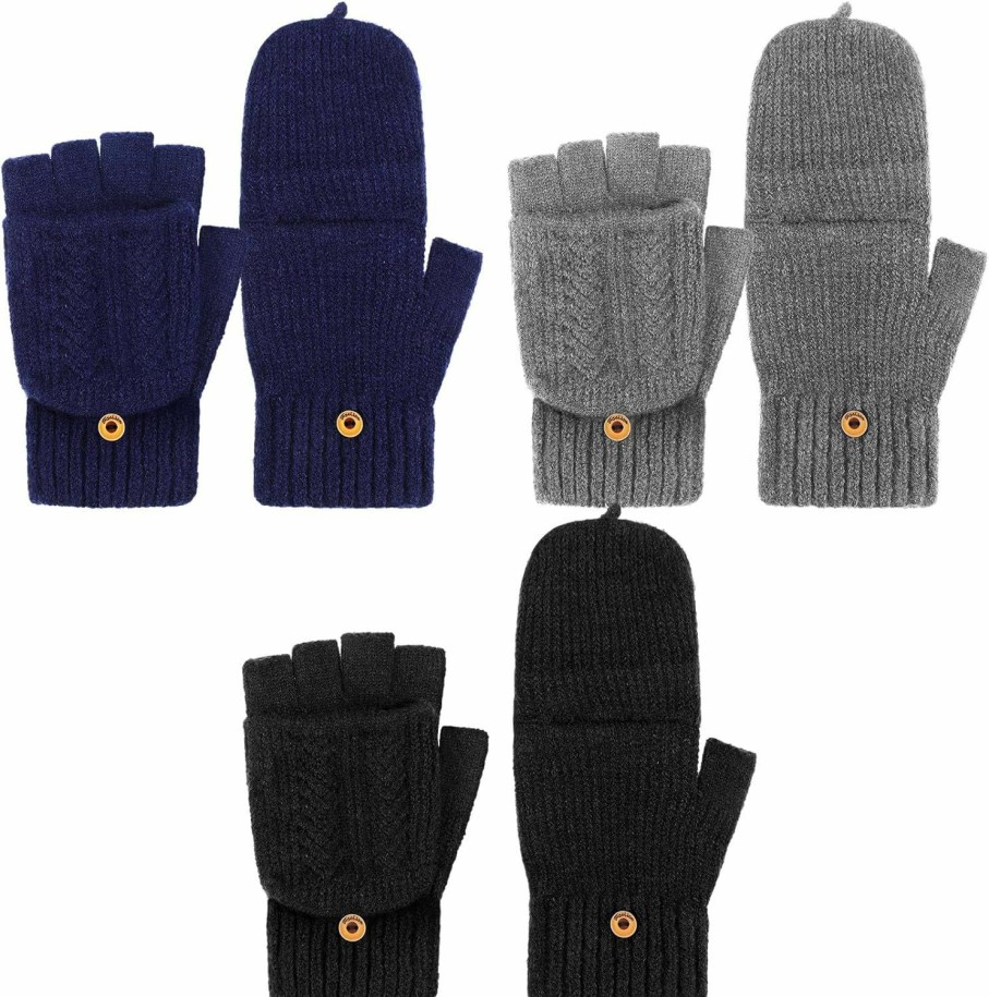 Amazon 3 Pairs Winter Knitted Convertible Fingerless Gloves Knit Flip Fingerless Gloves With Fingers Gloves With Cover For Women Men Online