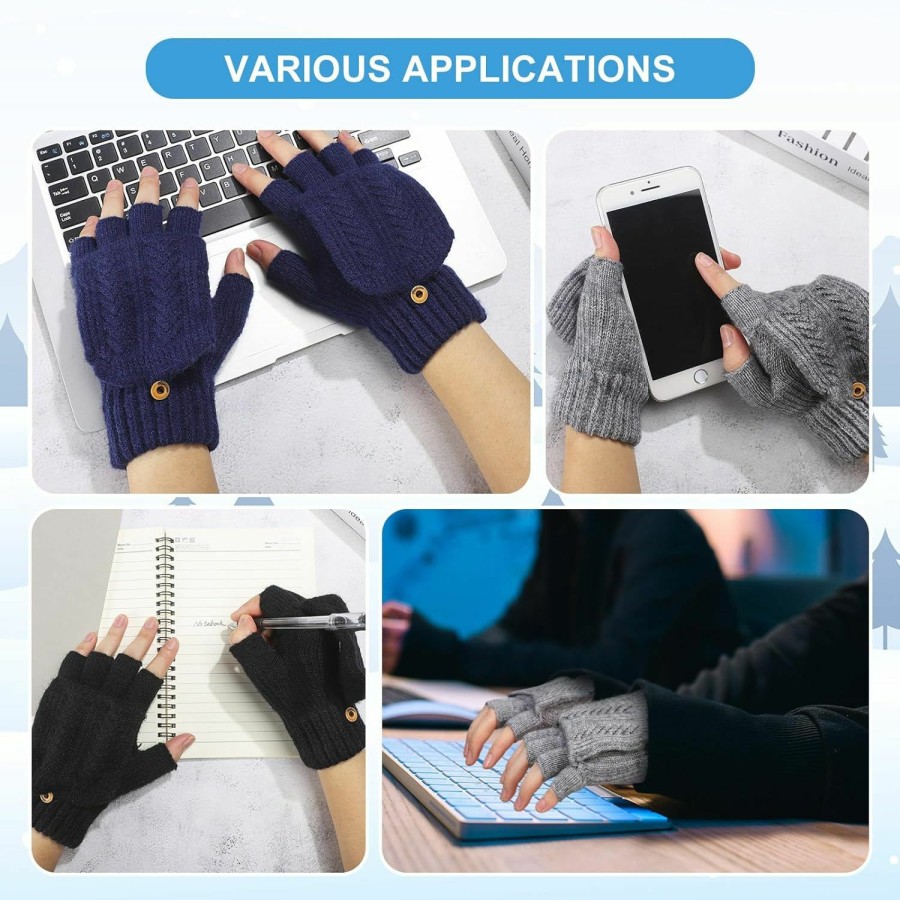 Amazon 3 Pairs Winter Knitted Convertible Fingerless Gloves Knit Flip Fingerless Gloves With Fingers Gloves With Cover For Women Men Online