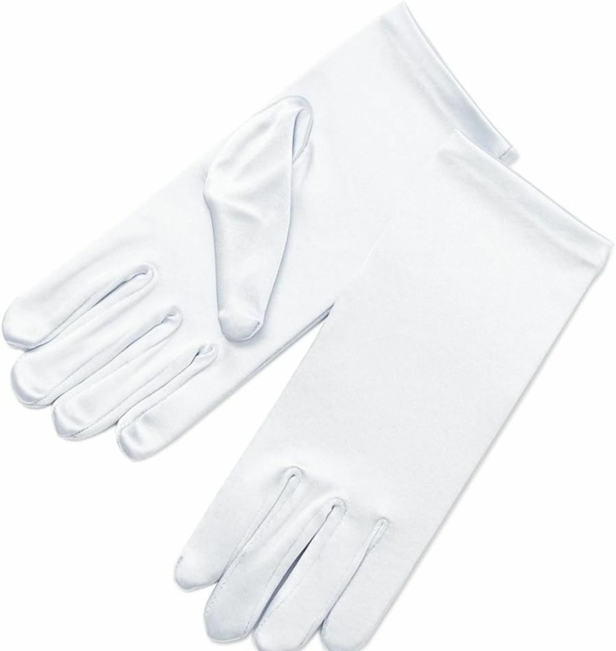 Greatlookz Fashion Elegant Ingenue Girl'S Satin Wrist Length Gloves (White, Age 3-7) New