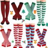 Geyoga Geyoga 8 Pairs Christmas Striped High Socks Gloves 4 Pairs Winter Striped Socks Thigh High Sock 4 Pairs Women Striped Fingerless Gloves Knit Arm Warmer Thumb Hole Gloves For Ladies Girls New