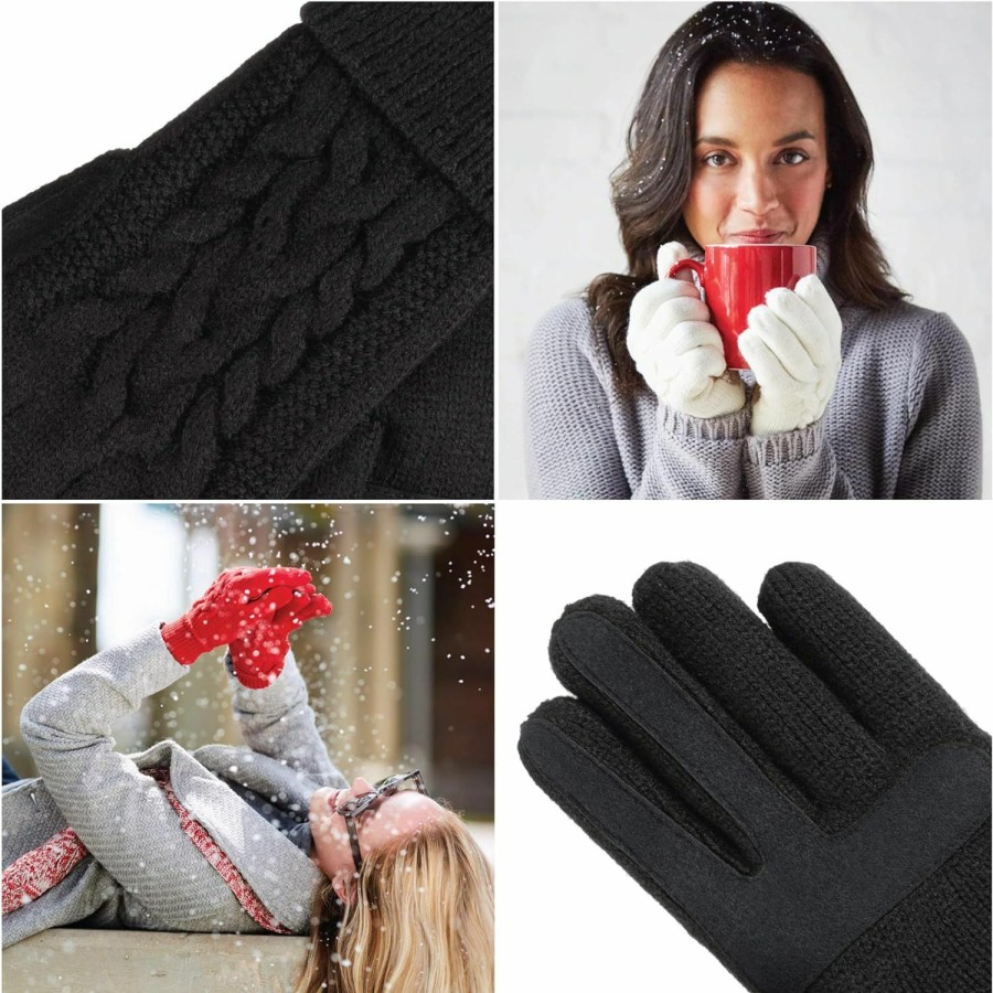 isotoner Isotoner Women'S Cable Knit Gloves With Touchscreen Palm Patches New