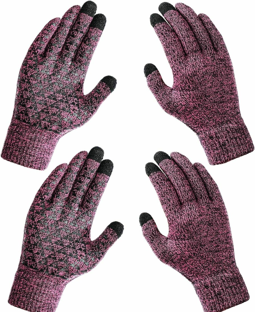 Pleneal 2 Pairs Winter Gloves For Men Women - Upgraded Touchscreen Knit Gloves, Anti-Slip Thermal Gloves, Elastic Cuff Hot