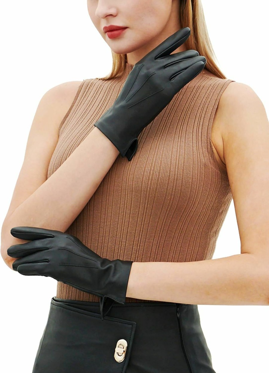 YISEVEN Yiseven Women Unlined Leather Gloves Italian Lambskin New