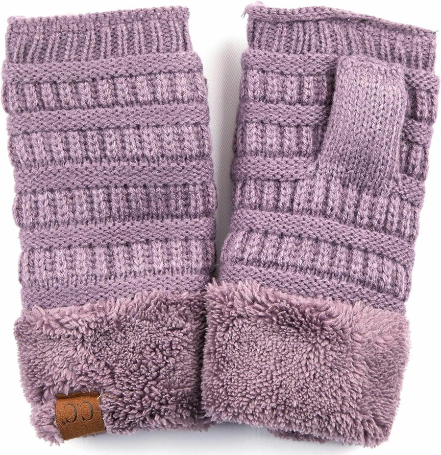 C.C C.C Fingerless Gloves Fuzzy Lined Knit Wrist Warmer Solid Ribbed Glove (Flg-25) Clearance