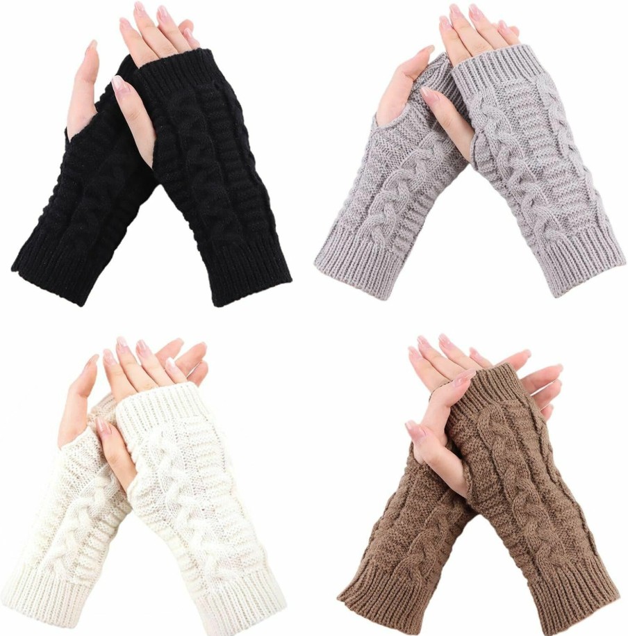 Lcaiualu Lcaiualu 4 Pairs Knitted Fingerless Gloves For Women Winter Thumbhole Wrist Warmer Men Crochet Arm Warmers Hand Mittens Best