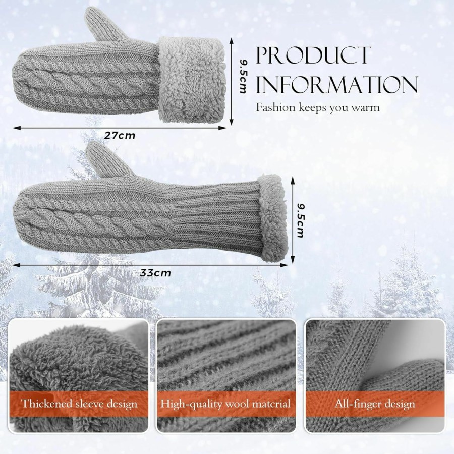 AURUZA Auruza Winter Warm Mittens For Women, Knitted Gloves Warm Soft Lining Cold Weather Accessories Gifts Best