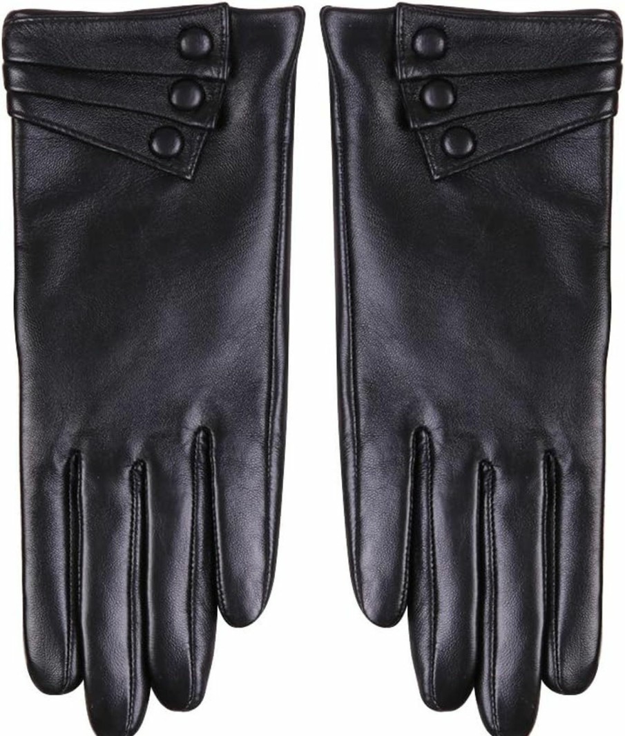 Nappaglo Nappaglo Nappa Leather Gloves Warm Lining Winter Button Decoration Lambskin For Women New