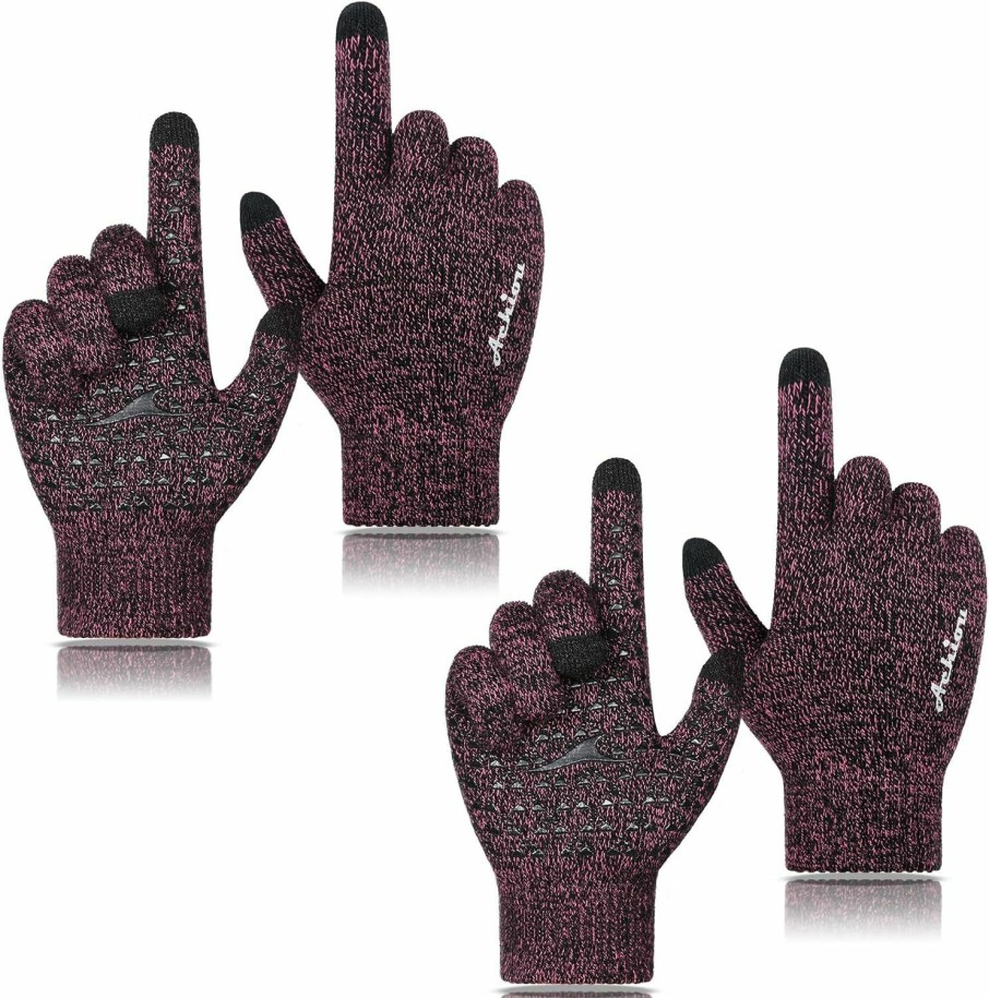 Achiou Achiou Winter Gloves For Men Women,2 Pairs Touch Screen Texting Warm Gloves With Thermal Soft Knit Lining,Elastic Cuff Hot