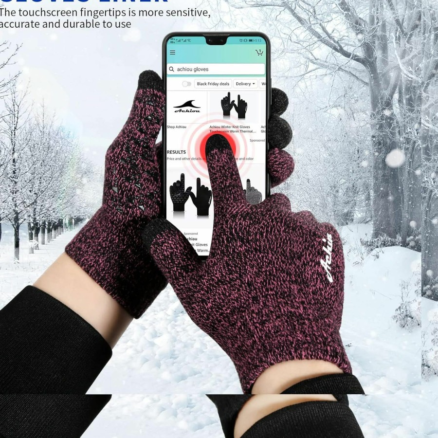 Achiou Achiou Winter Gloves For Men Women,2 Pairs Touch Screen Texting Warm Gloves With Thermal Soft Knit Lining,Elastic Cuff Hot